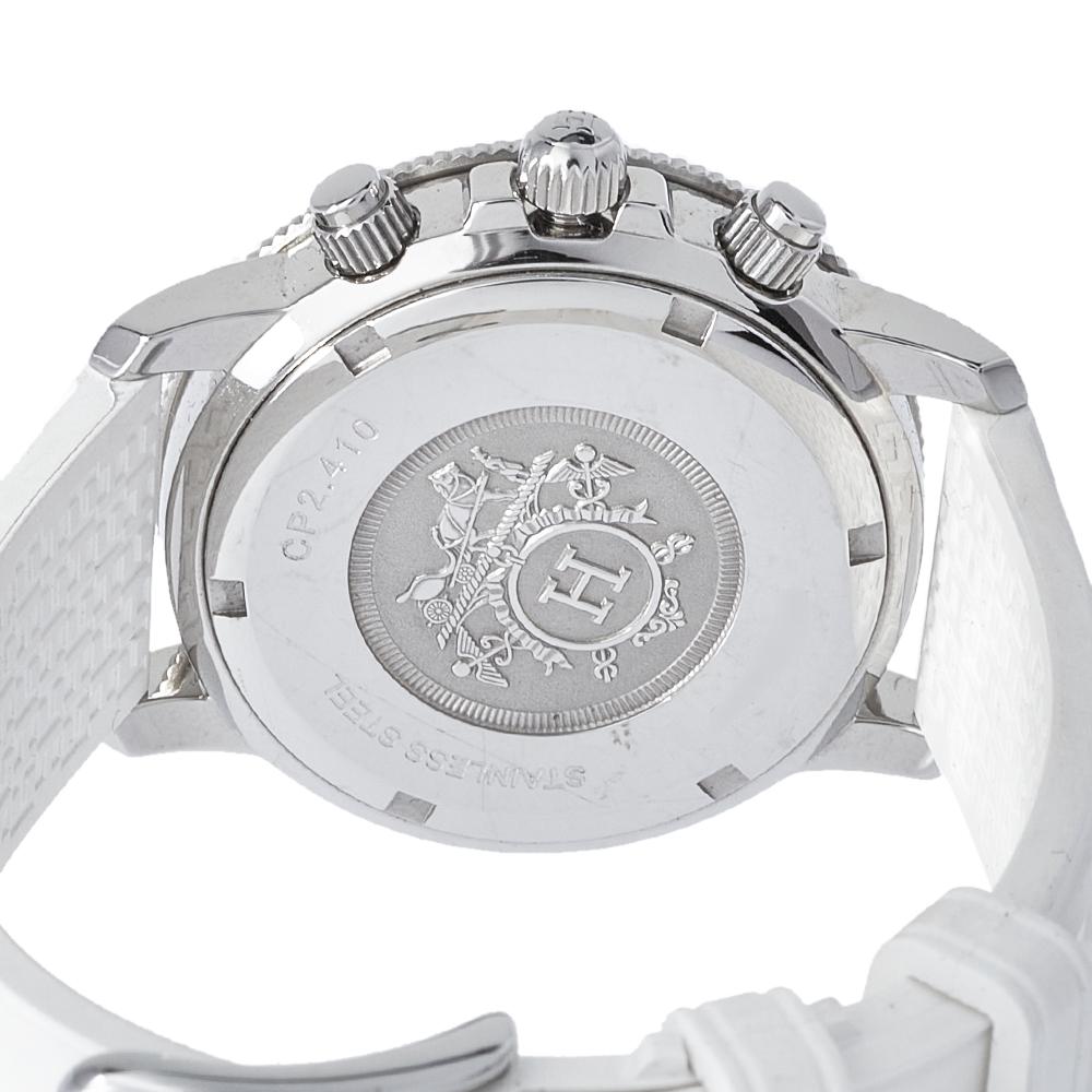 Hermes Silver Rubber Clipper Chronograph CP2.410 Unisex Wristwatch 36 mm In Good Condition In Dubai, Al Qouz 2