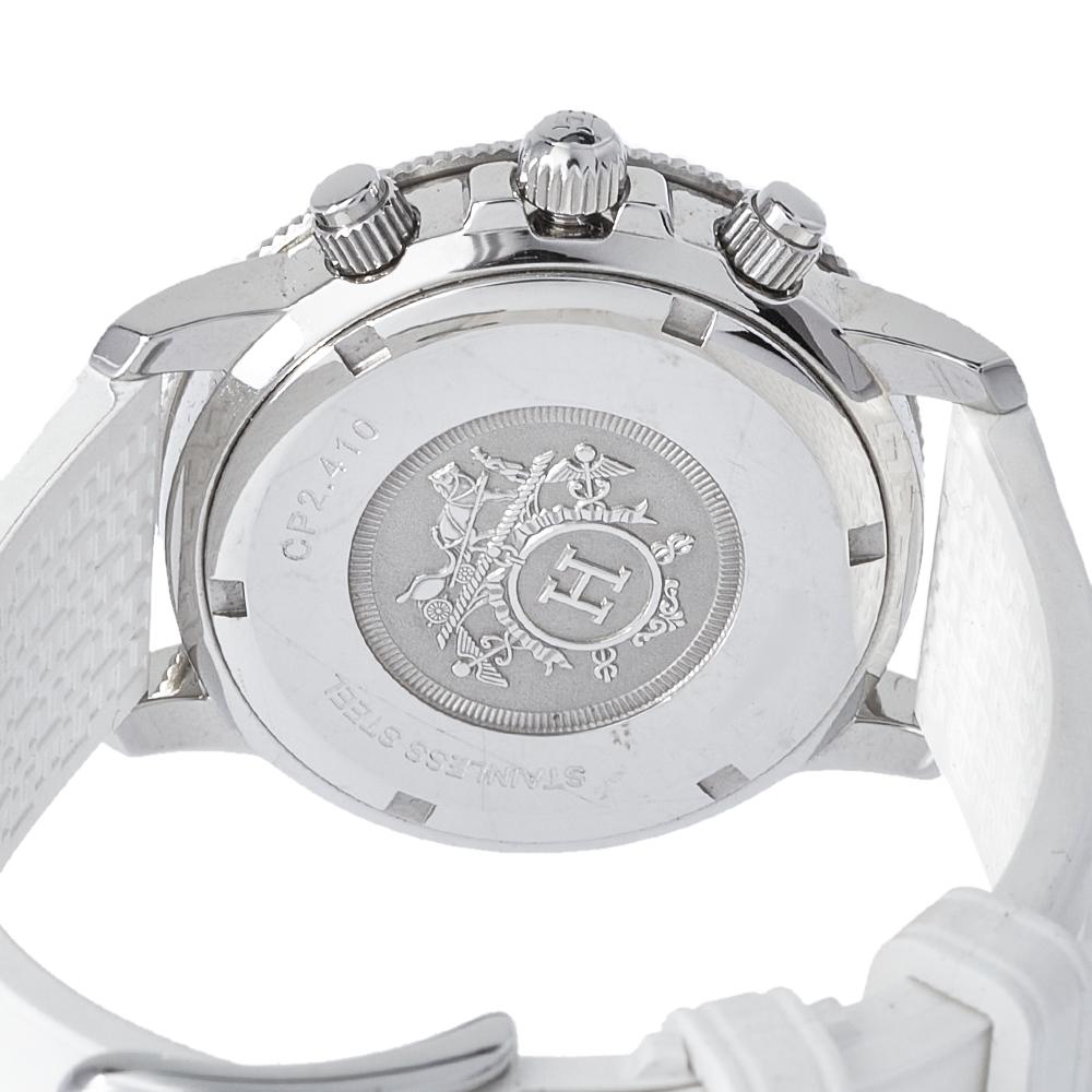 Women's Hermes Silver Rubber Clipper Chronograph CP2.410 Unisex Wristwatch 36 mm