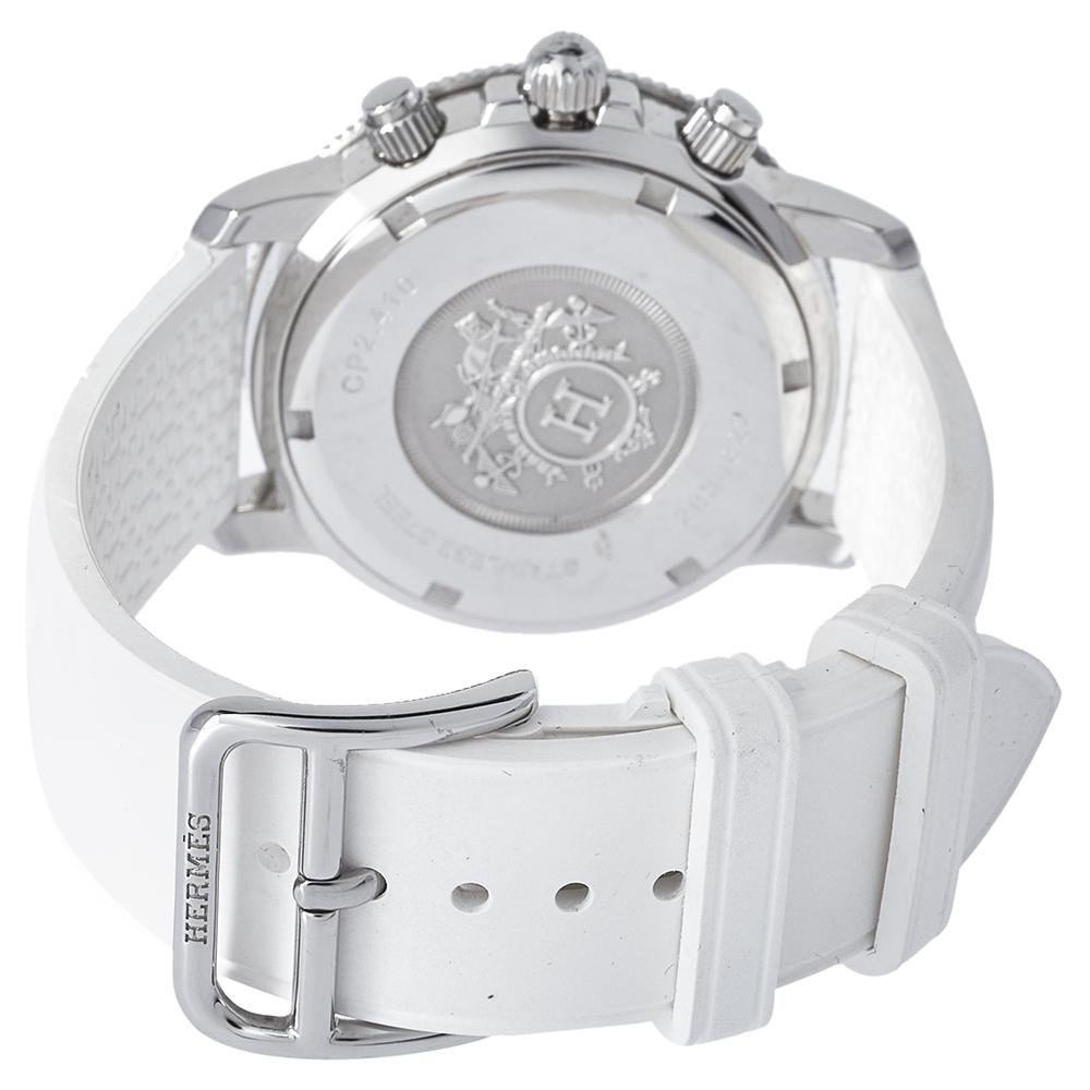 Women's Hermes Silver Rubber Clipper Chronograph CP2.410 Unisex Wristwatch 36 mm