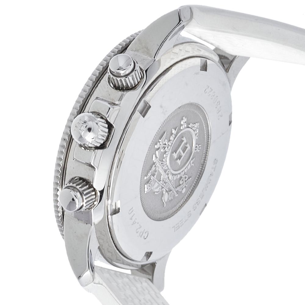 Hermes Silver Rubber Clipper Chronograph CP2.410 Unisex Wristwatch 36 mm 1