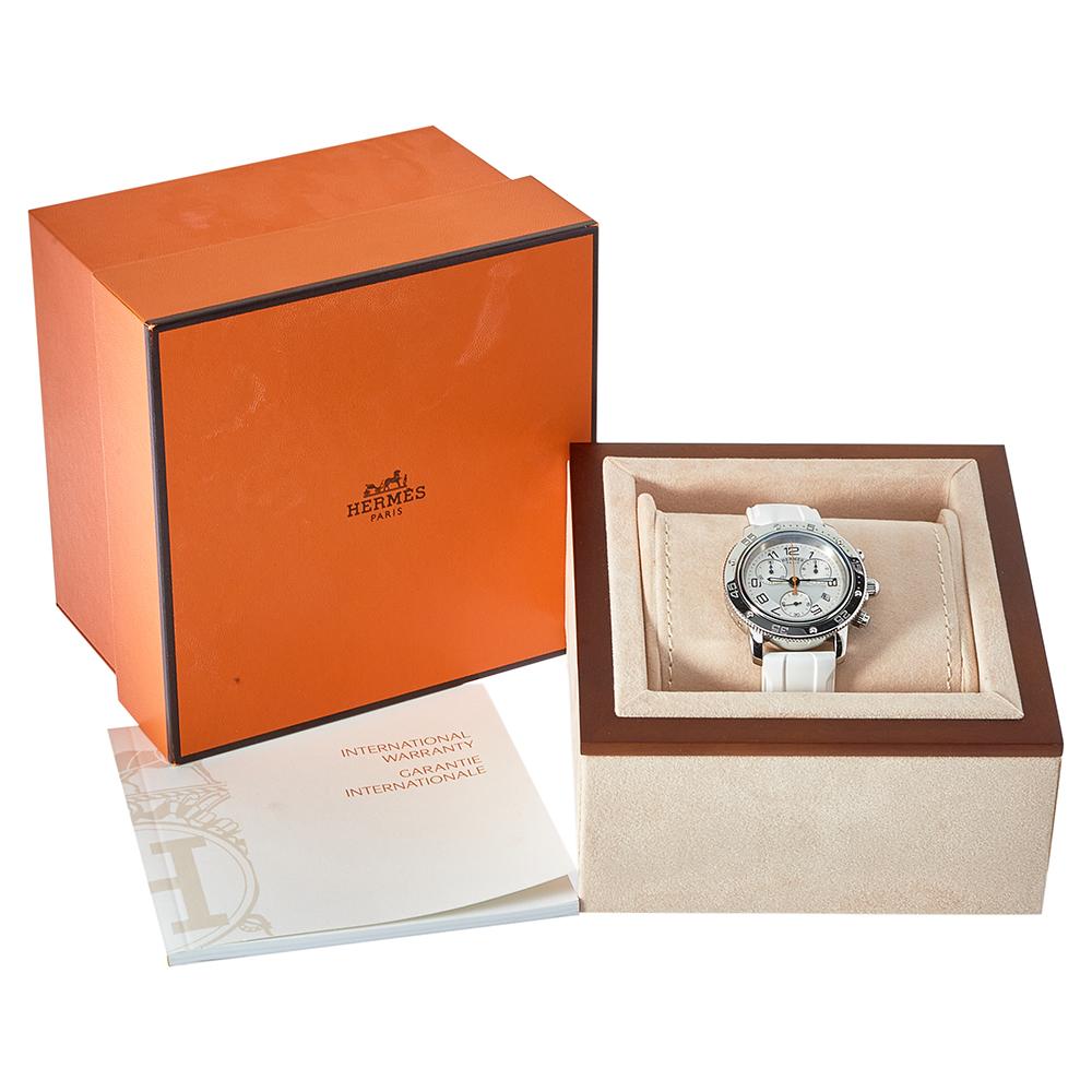 Hermes Silver Rubber Clipper Chronograph CP2.410 Unisex Wristwatch 36 mm 3