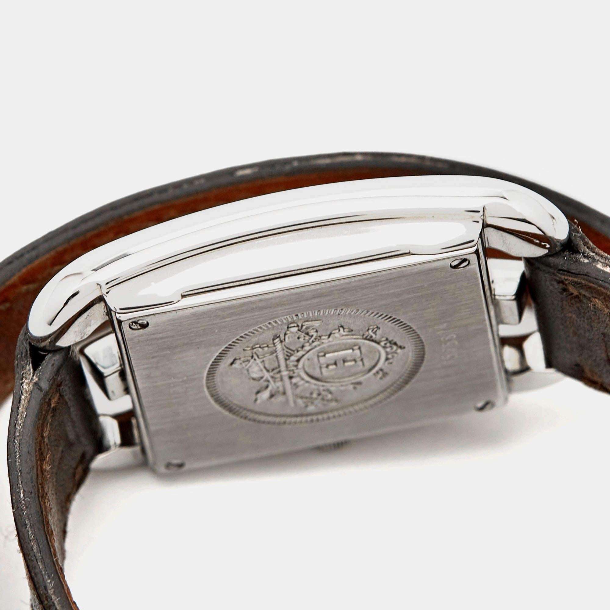 Men's Hermes Silver Stainless Steel Leather Cape Cod CC1.210 Unisex Wristwatch 23 mm