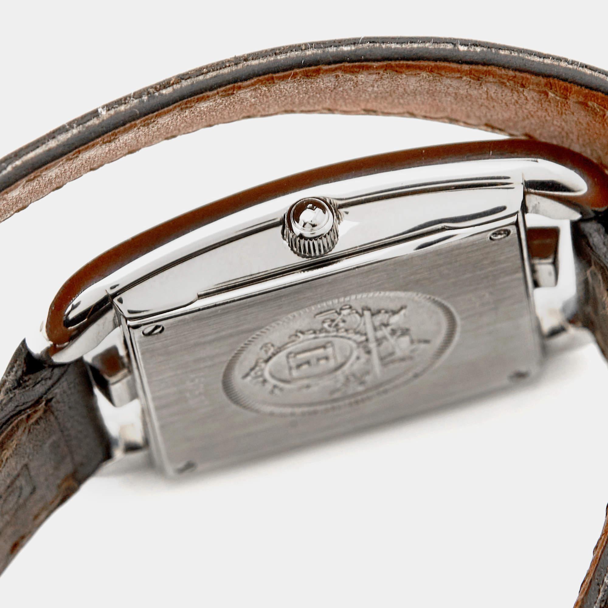Hermes Silver Stainless Steel Leather Cape Cod CC1.210 Unisex Wristwatch 23 mm 1
