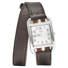 Hermes Silver Stainless Steel Leather Cape Cod CC1.210 Unisex Wristwatch 23 mm