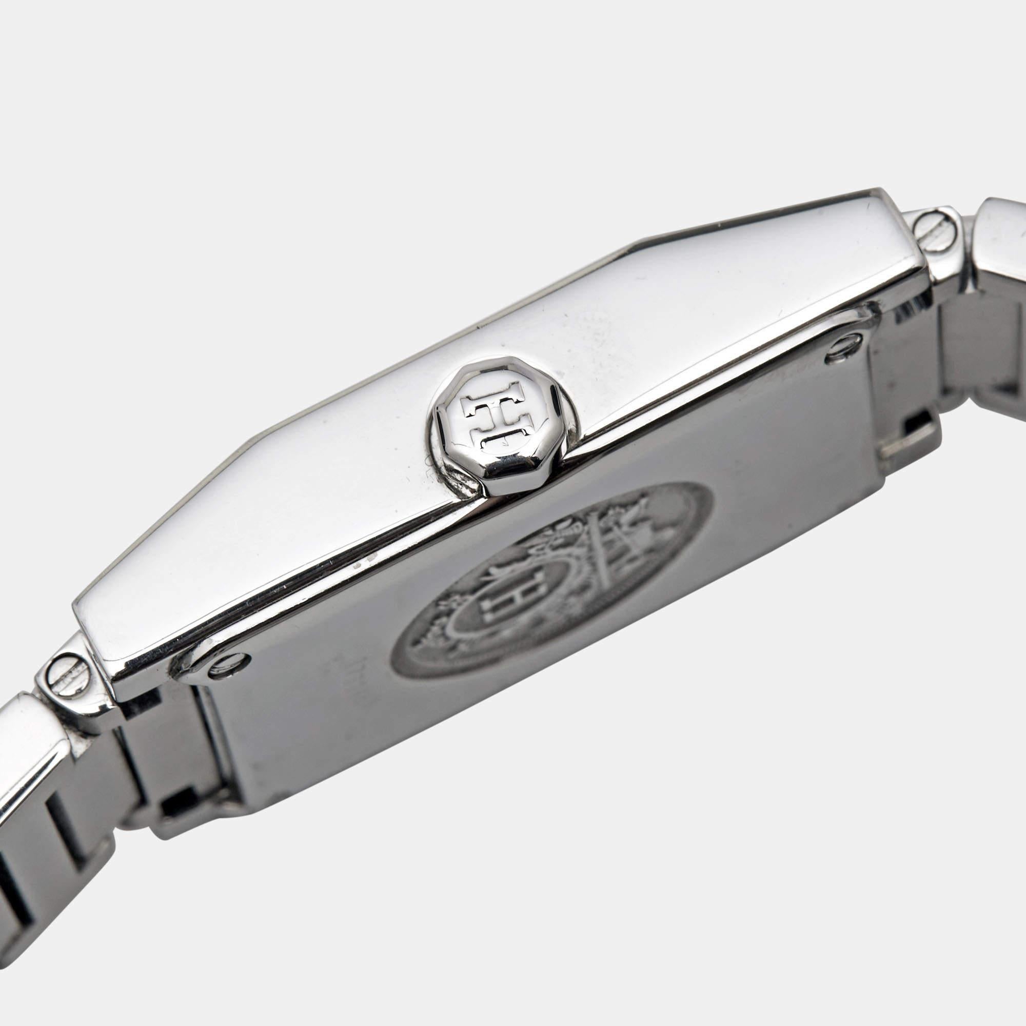 Contemporary Hermes Silver Stainless Steel Tandem TA1.230 Quartz Women's Wristwatch 19 mm