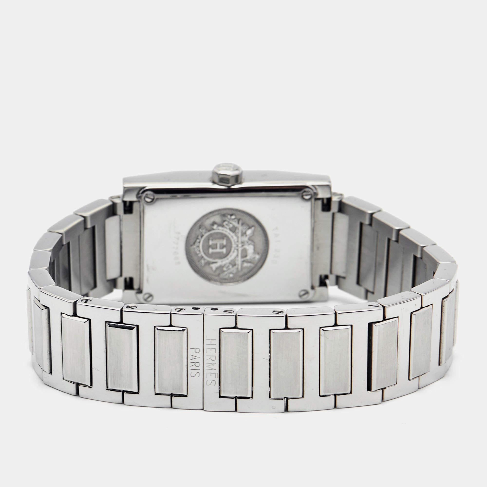 Hermes Silver Stainless Steel Tandem TA1.230 Quartz Women's Wristwatch 19 mm In Good Condition In Dubai, Al Qouz 2