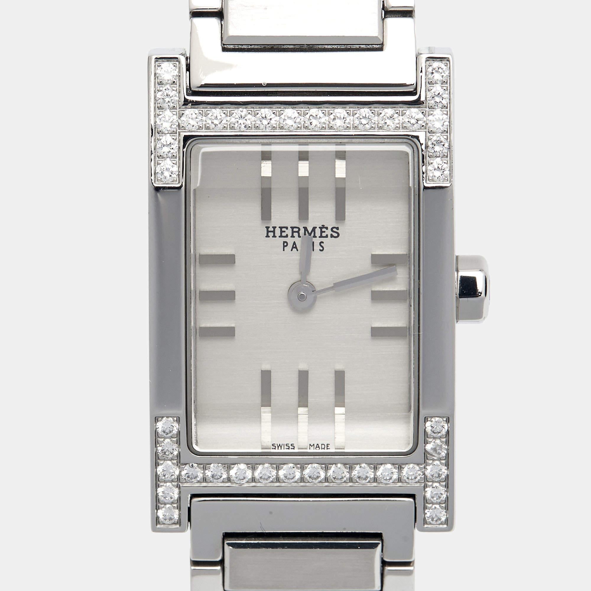 Hermes Silver Stainless Steel Tandem TA1.230 Quartz Women's Wristwatch 19 mm 2