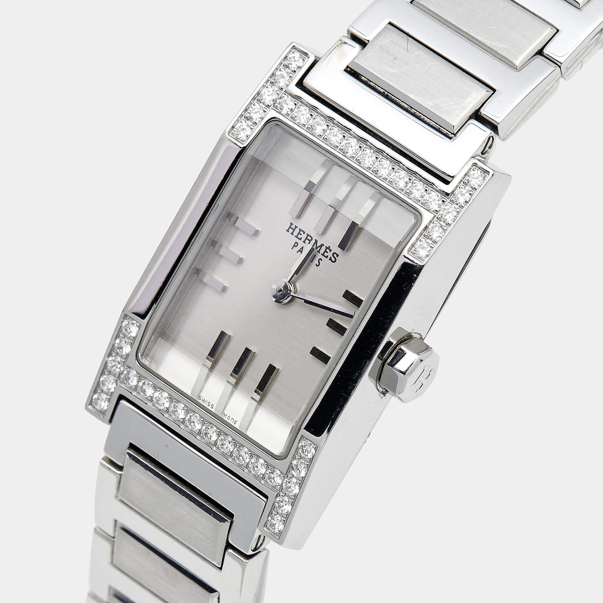 Hermes Silver Stainless Steel Tandem TA1.230 Quartz Women's Wristwatch 19 mm 3