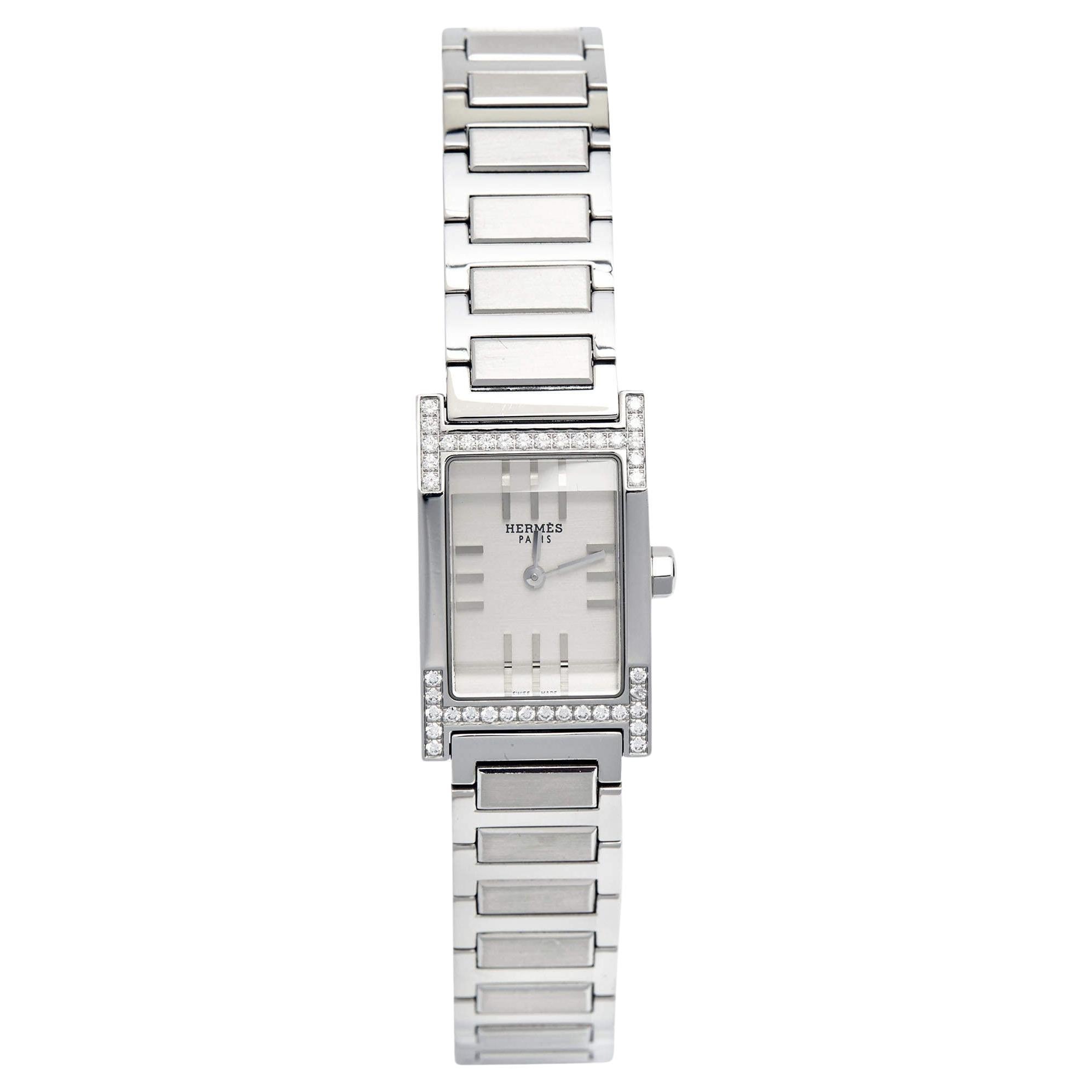Hermes Silver Stainless Steel Tandem TA1.230 Quartz Women's Wristwatch 19 mm