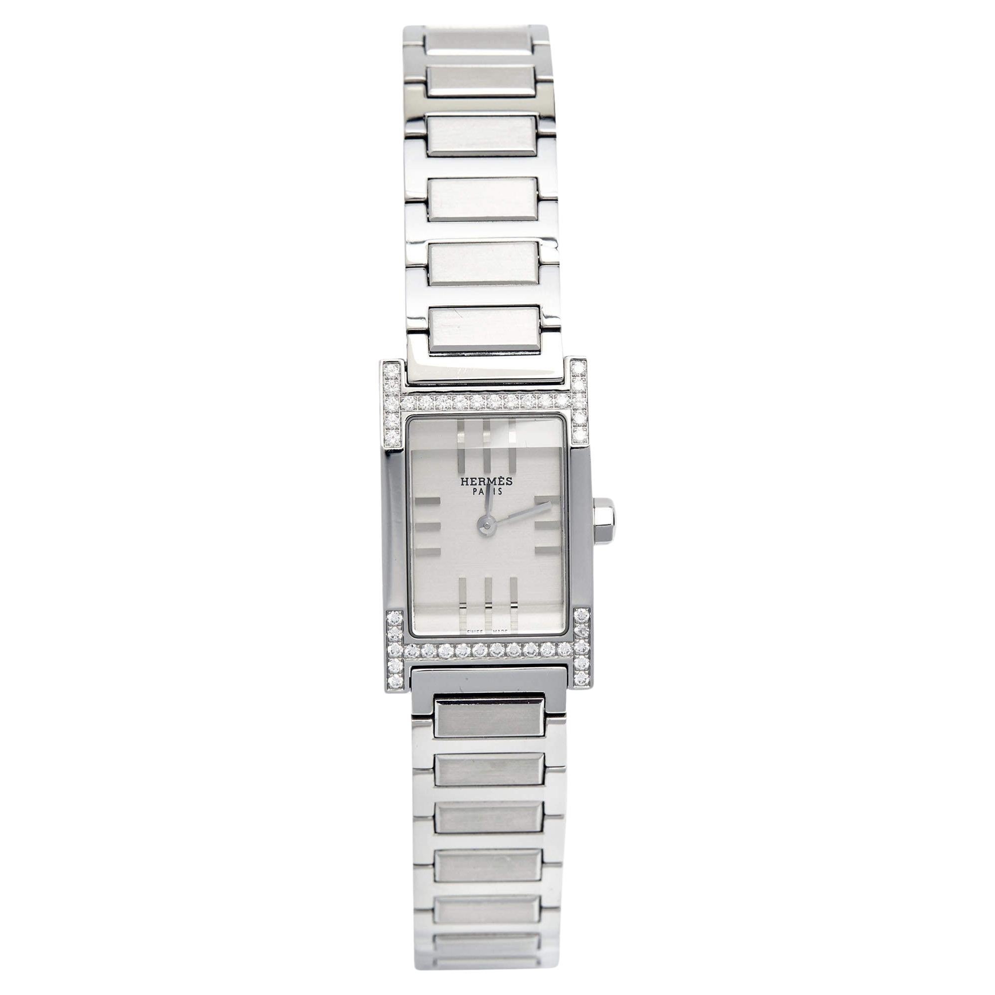 Hermes Silver Stainless Steel Tandem TA1.230 Quartz Women
s Wristwatch 19 mm