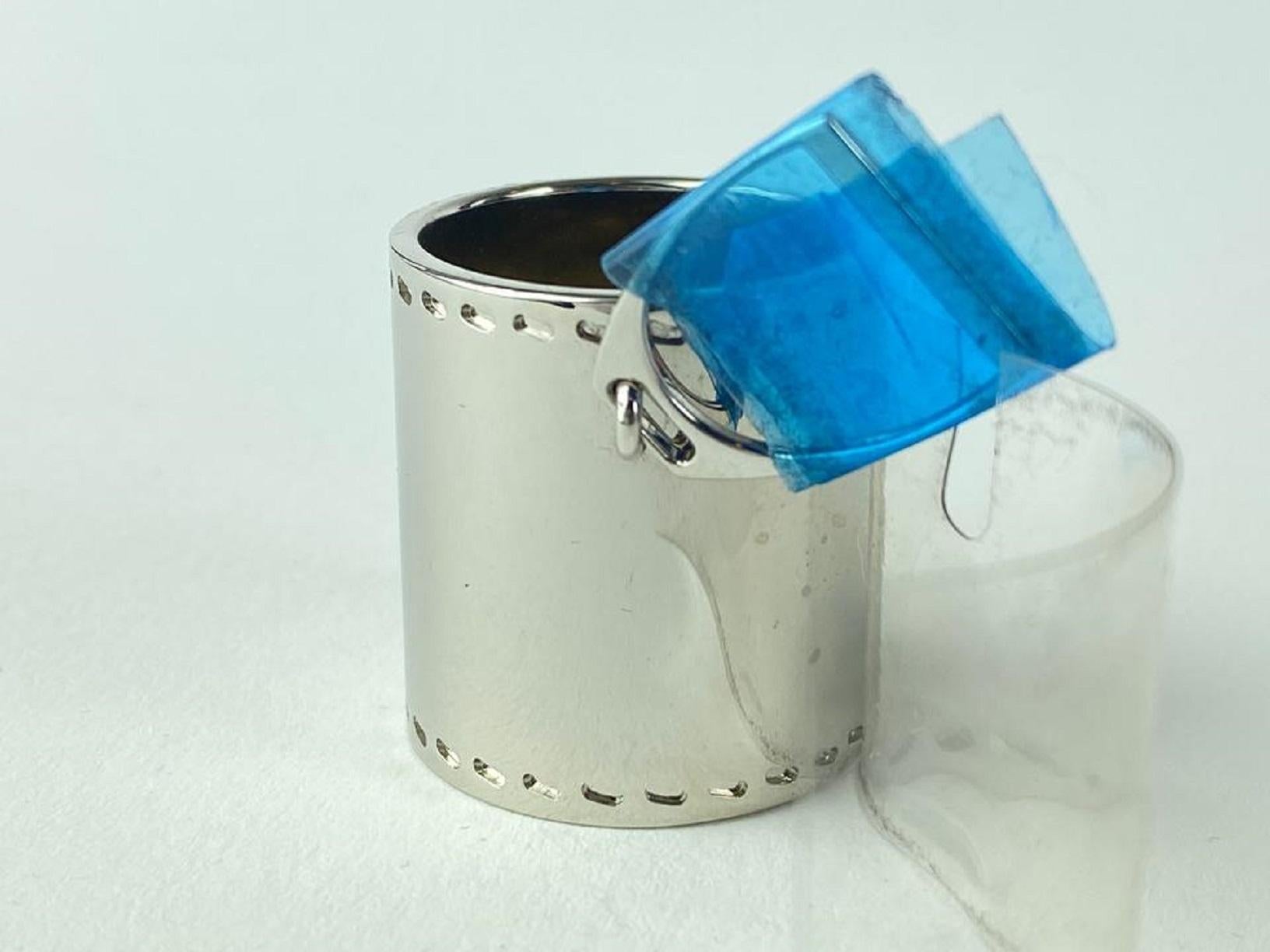 Blue Hermès Silver Stirrup Motif Horsebit Scarf Ring Stole Shawl 42HERL1125 For Sale