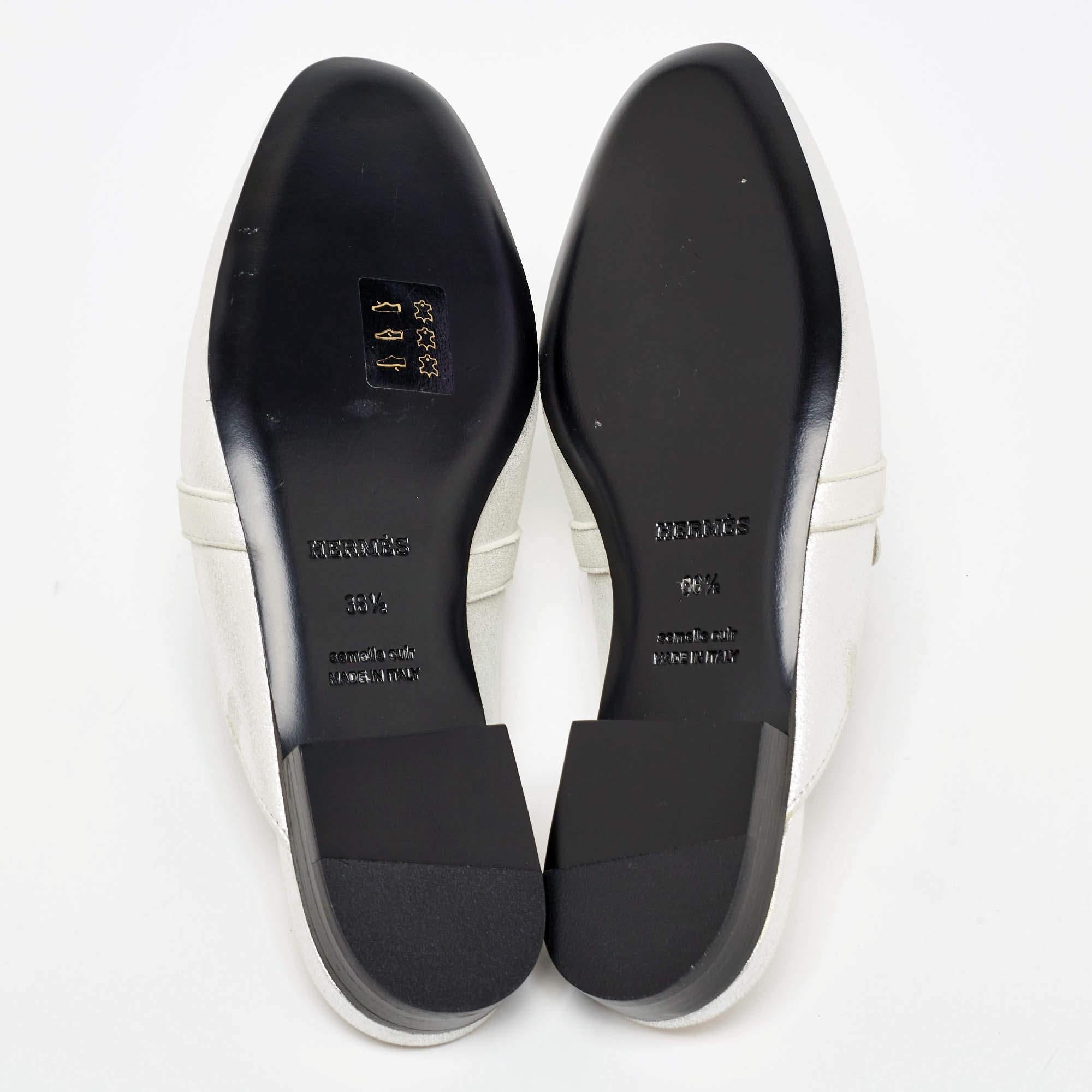 Hermes Silver Textured Suede Oz Flat Mules Size 36.5 4