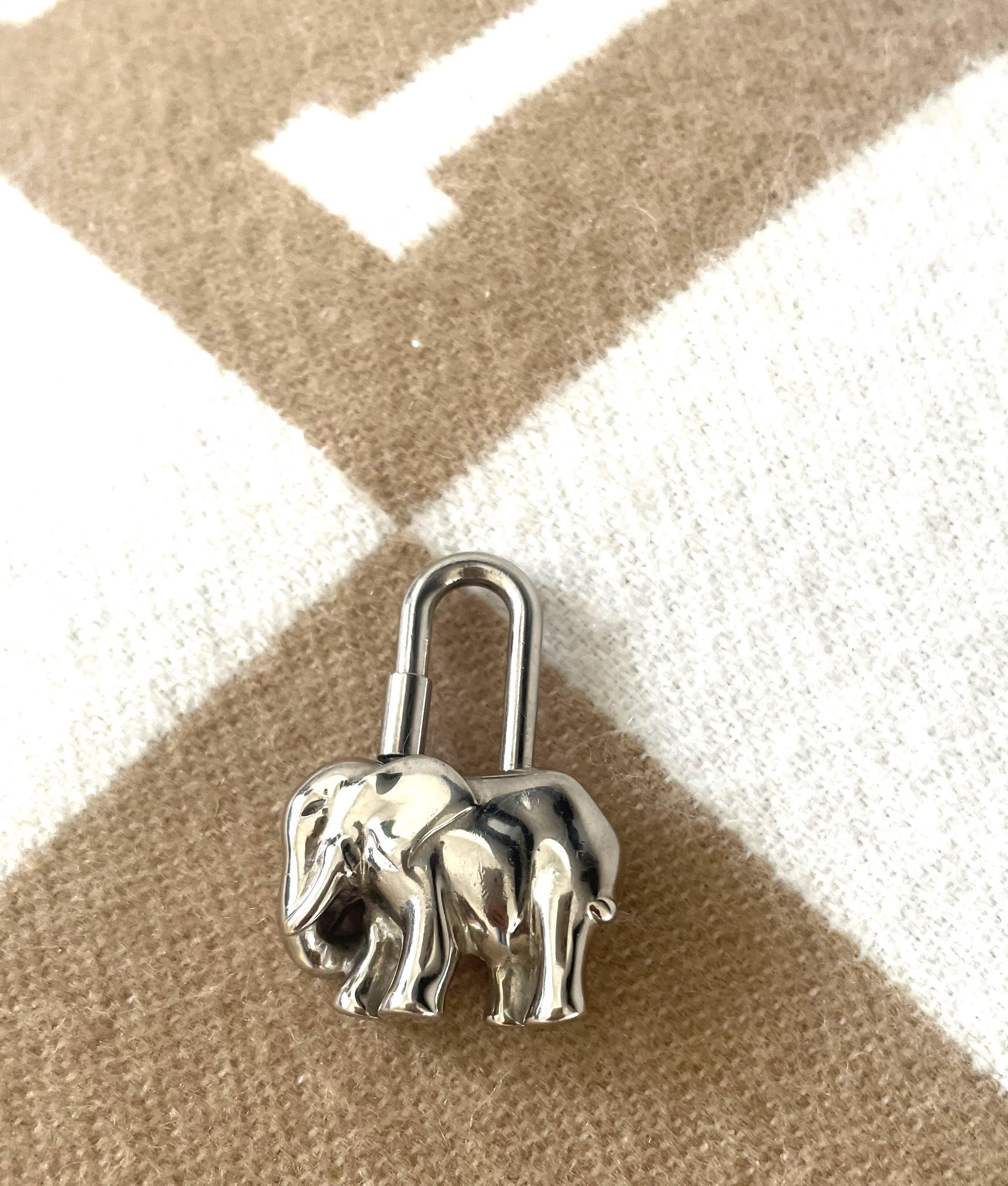 Women's or Men's Hermes Silver Tone Elephant Cadena Charm Pendant Collectible Limited 1992 For Sale