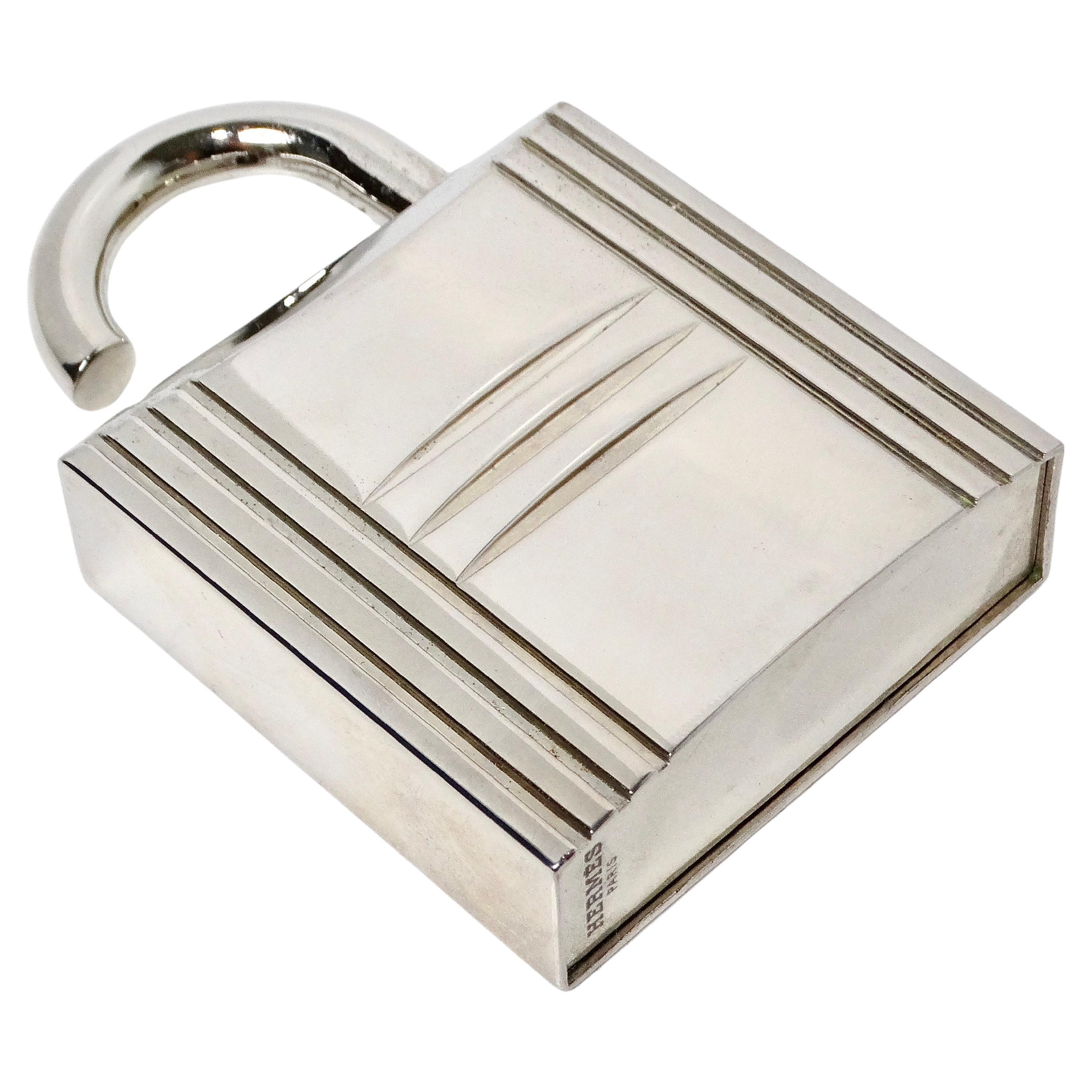 Gray Hermes Silver-Tone Padlock Fragrance Spray Holder For Sale