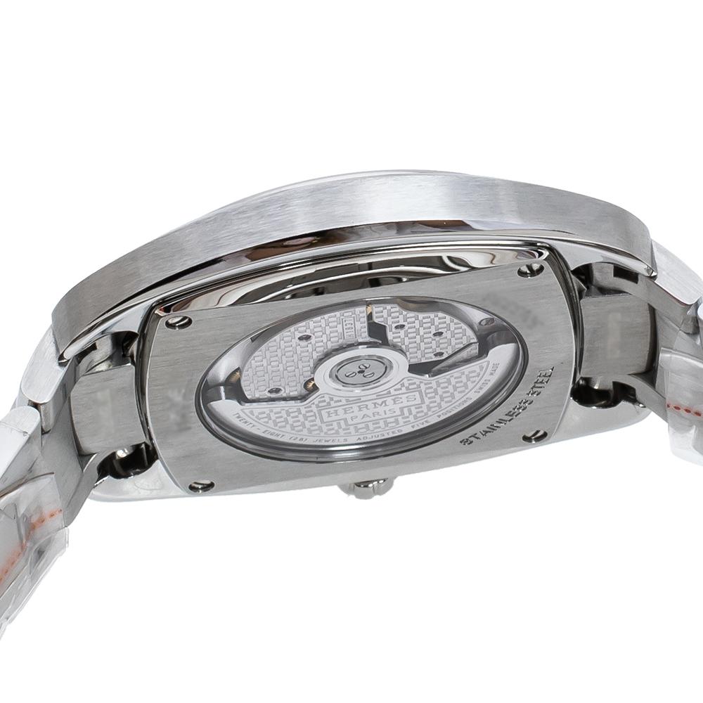 Hermes Silver White Stainless Steel Dressage DR5.71B Men's Wristwatch 40 mm In New Condition In Dubai, Al Qouz 2