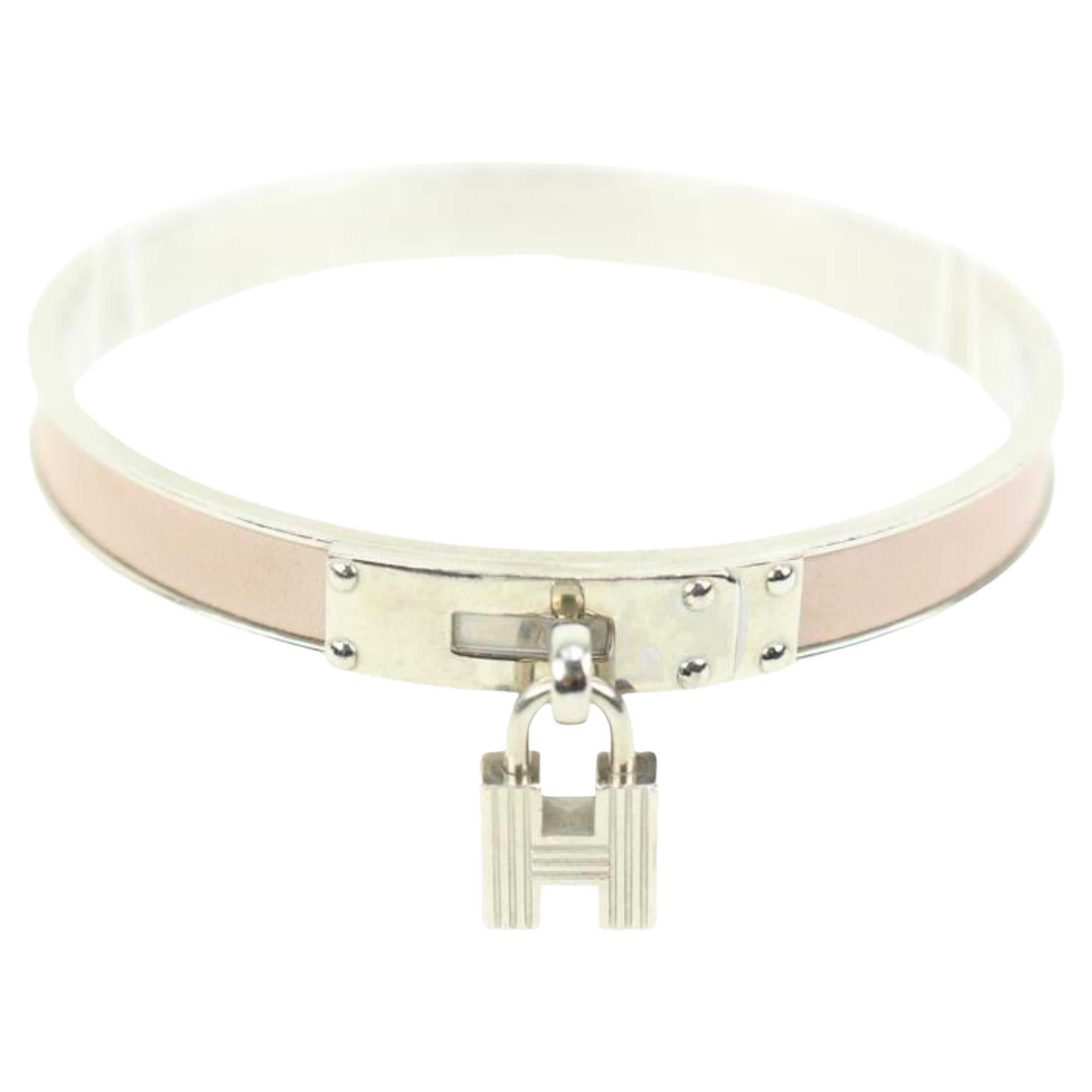 Hermès Silver x Baby Pink Kelly H Cadena Bangle Bracelet 41h62