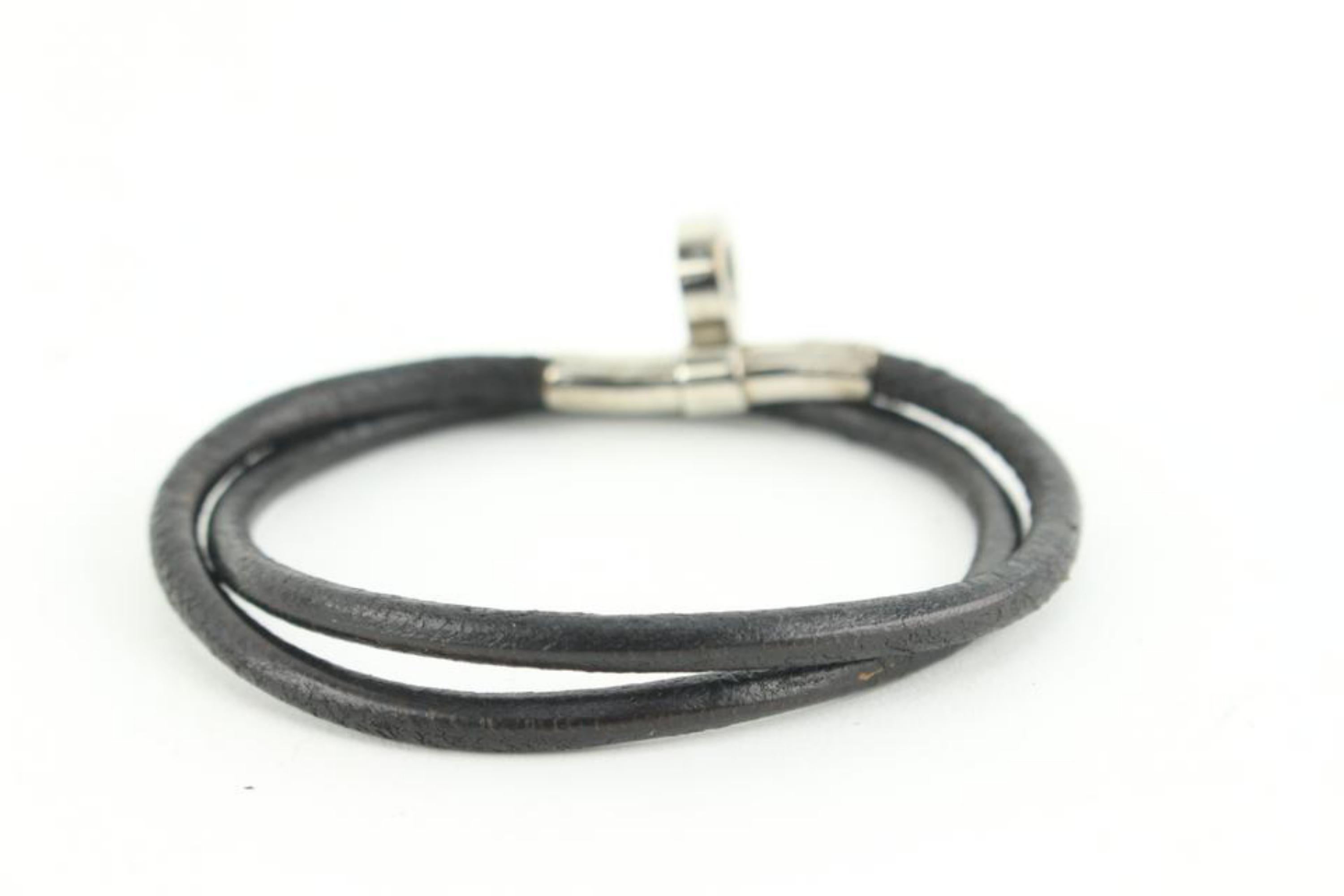 Hermès Silver x Black Leather String Bracelet 16h22 2