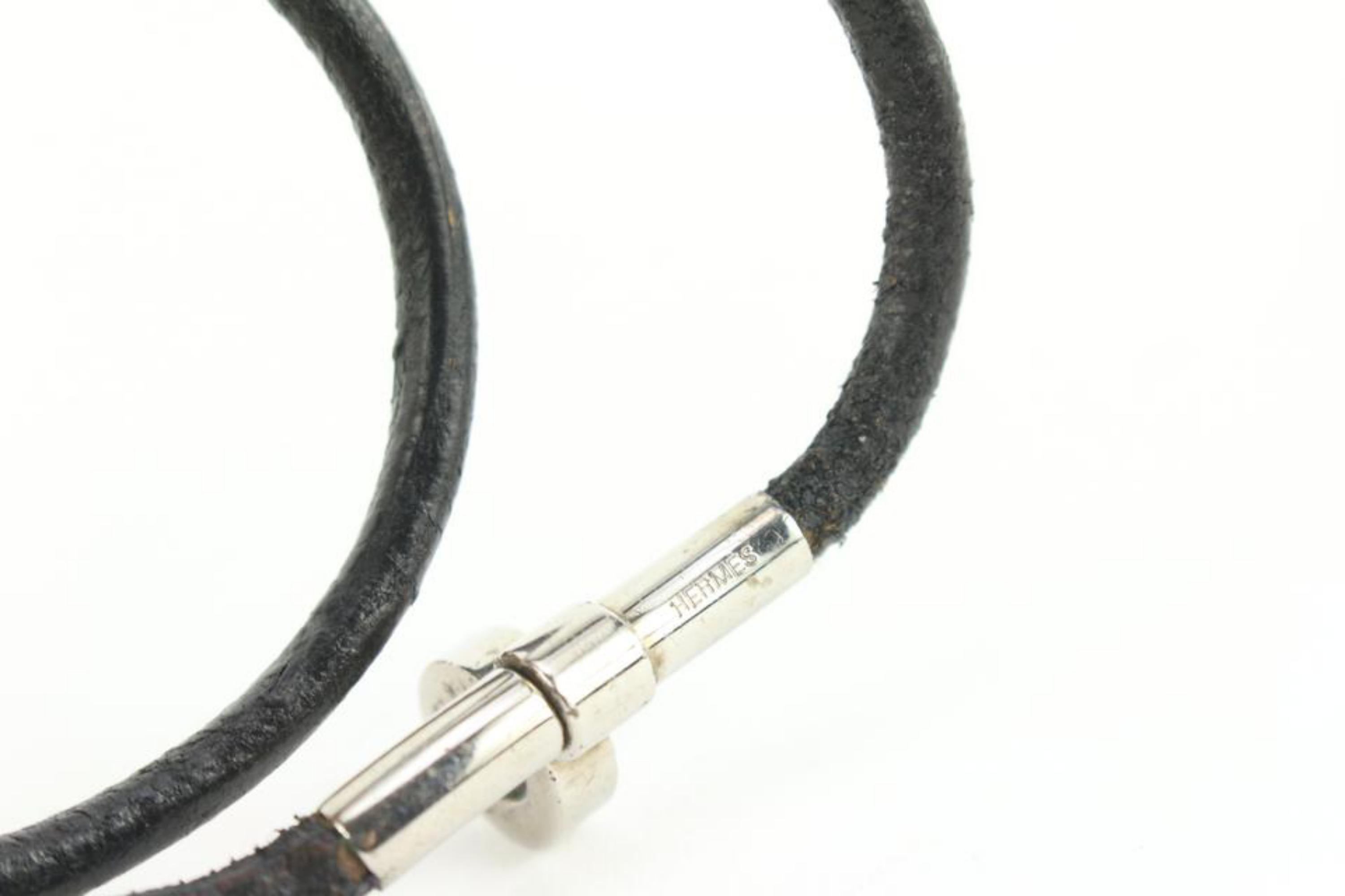 Hermès Silver x Black Leather String Bracelet 16h22 4