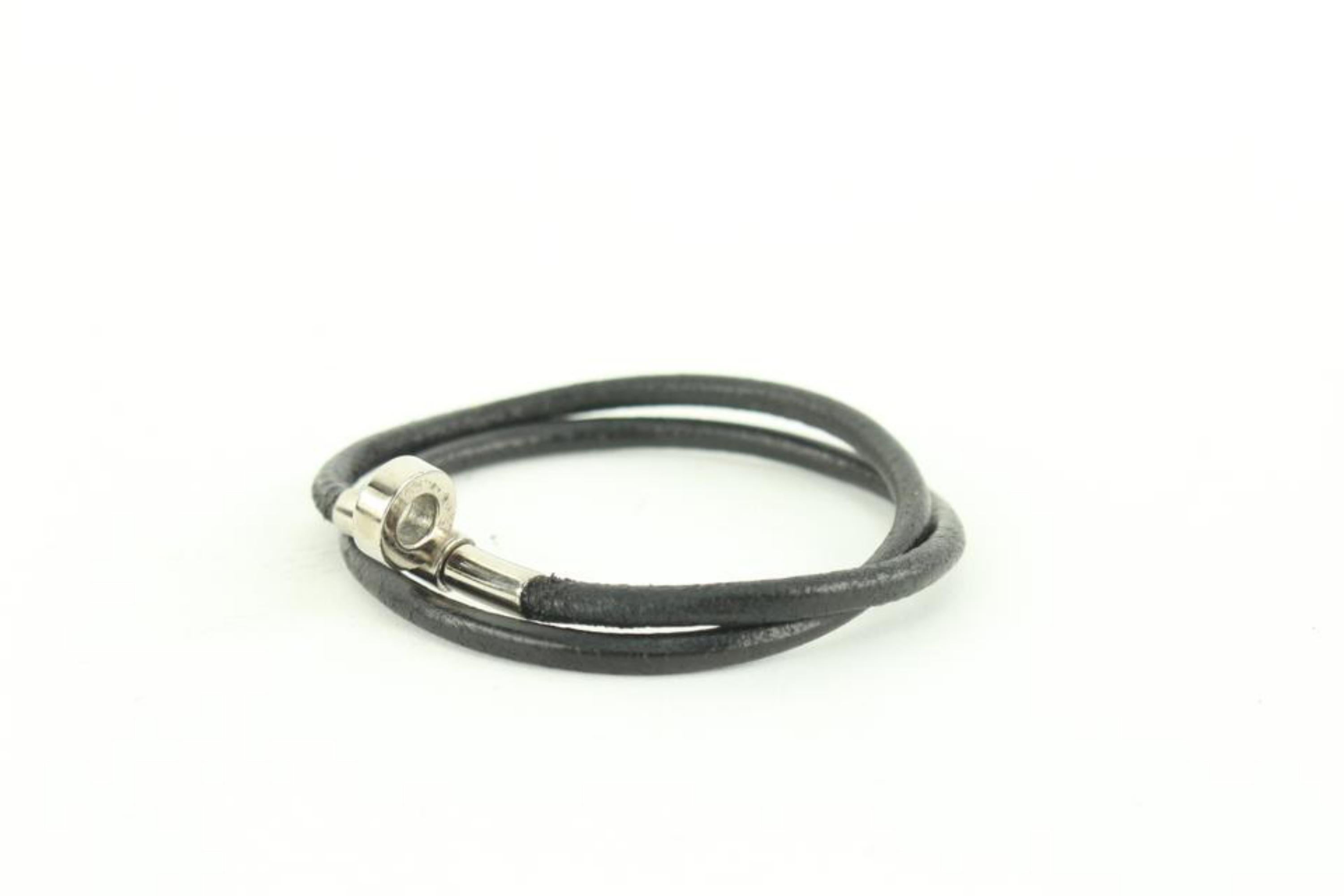 Hermès Silver x Black Leather String Bracelet 16h22
Measurements: Length:  2