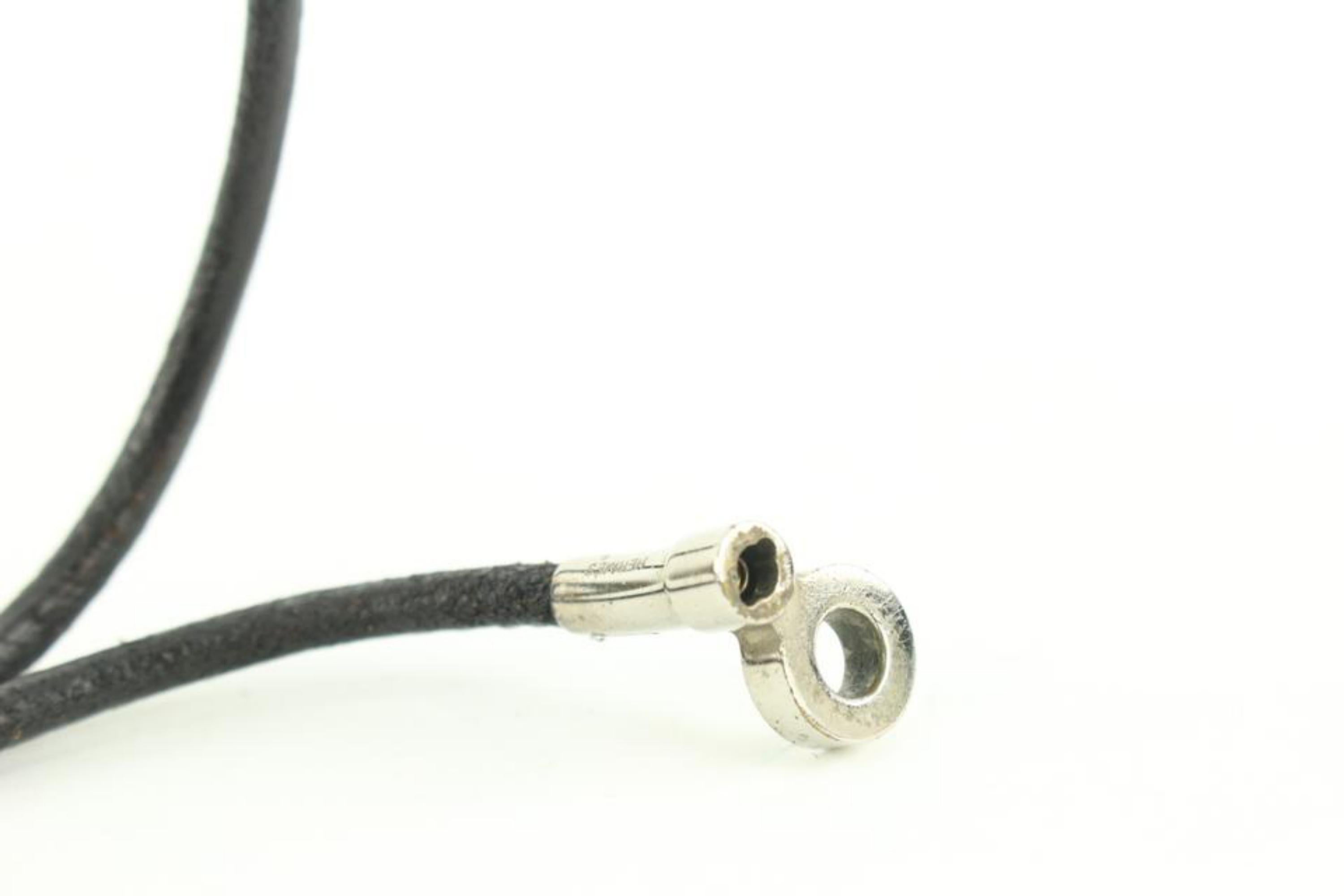 Women's Hermès Silver x Black Leather String Bracelet 16h22