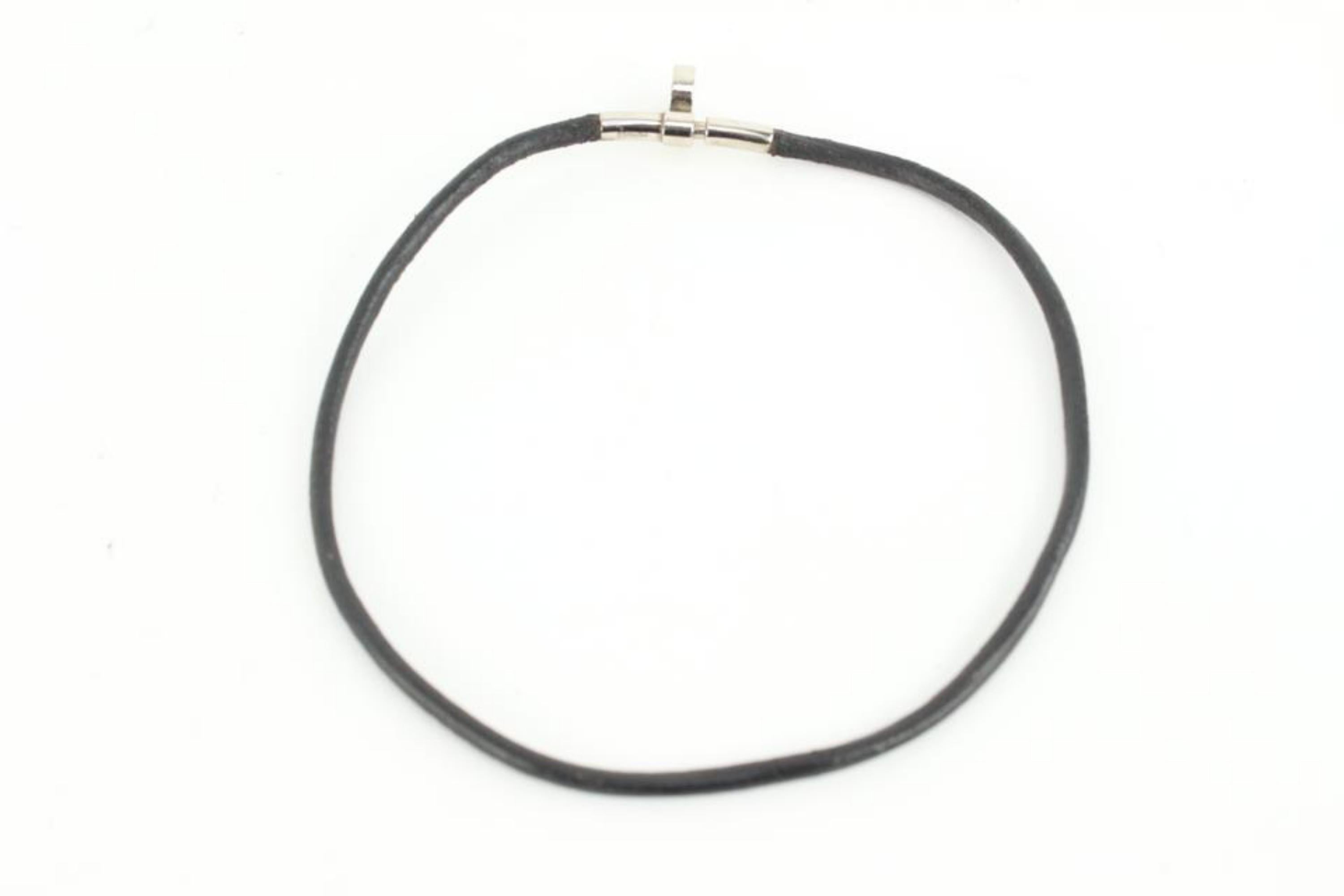 Hermès Silver x Black Leather String Bracelet 16h22 1