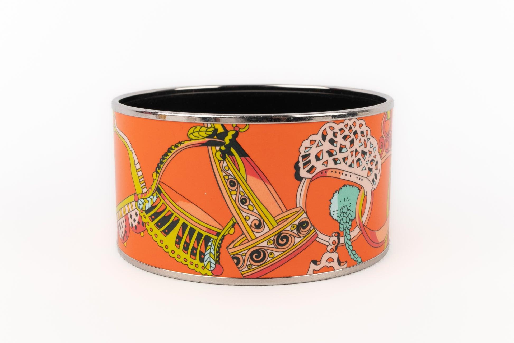 Hermès Silvery Metal Enameled Bracelet For Sale 1