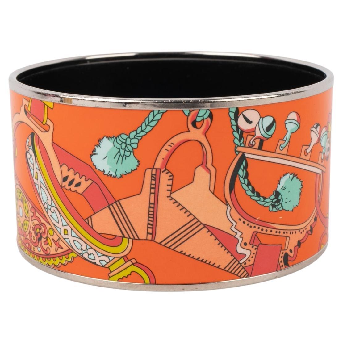 Hermès Silvery Metal Enameled Bracelet For Sale