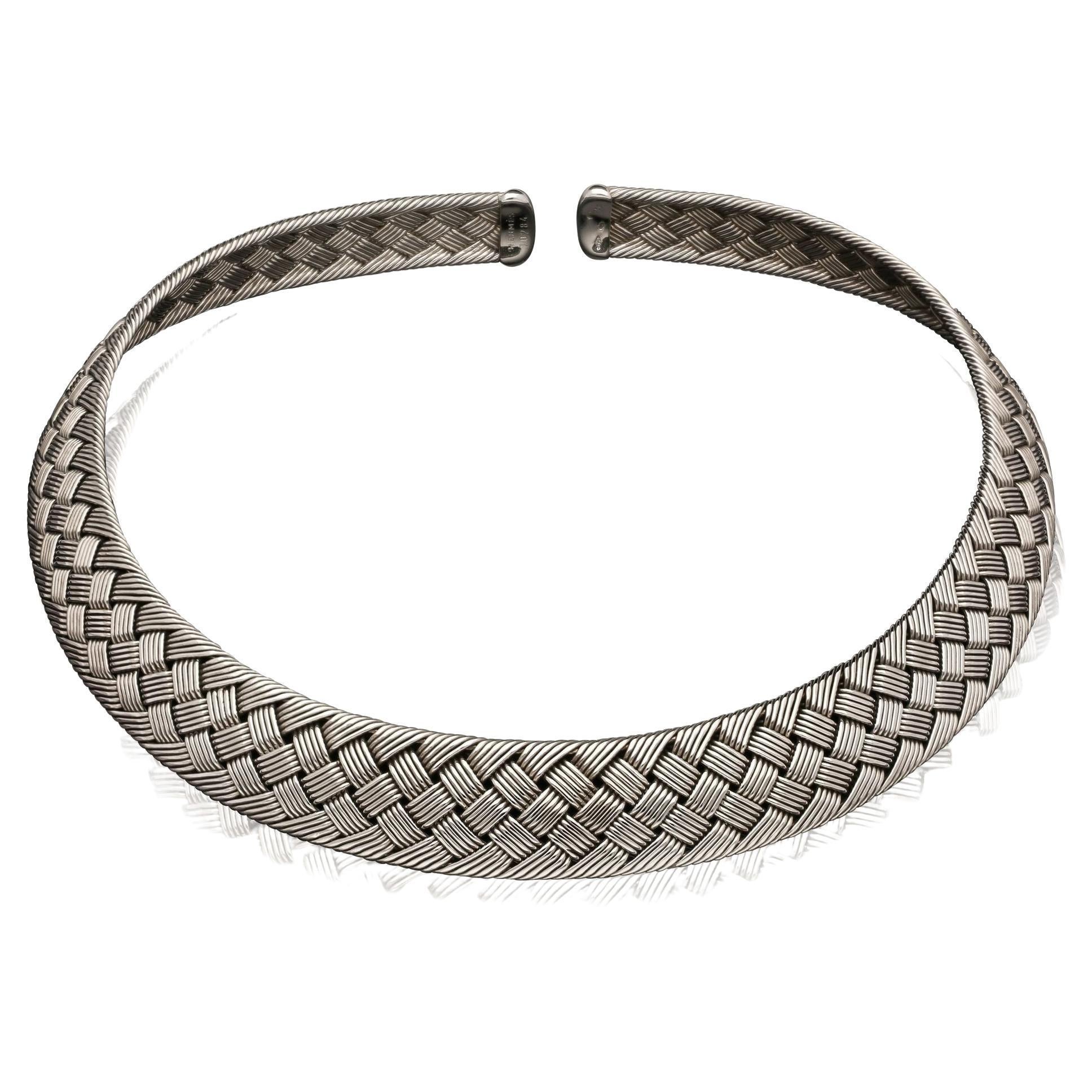 Hermes Simple Stylish 18ct White Gold Woven Torque Necklace, Circa 1990