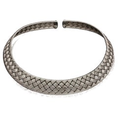 Retro Hermes Simple Stylish 18ct White Gold Woven Torque Necklace, Circa 1990