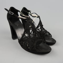 HERMES Size 10 Black Suede Buckled Strap Platform Sandals