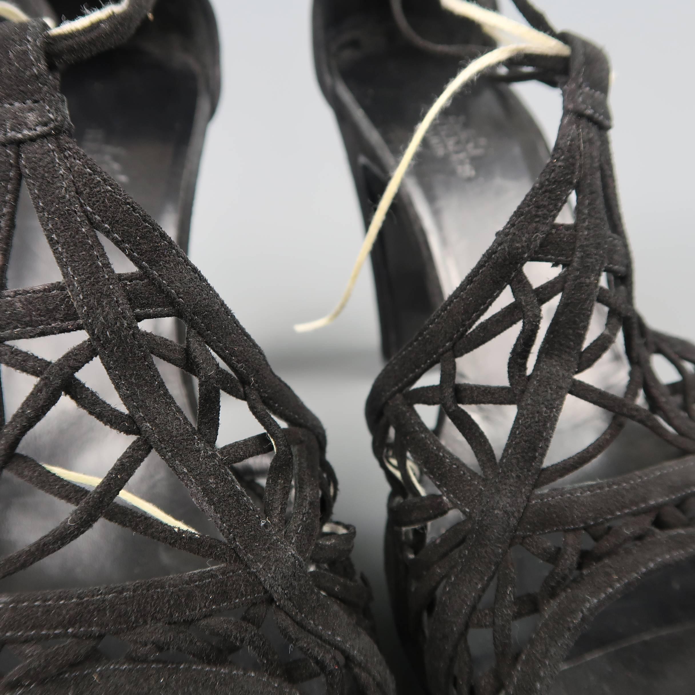 HERMES Size 10 Black Suede Buckled Strap Platform Sandals In Fair Condition In San Francisco, CA