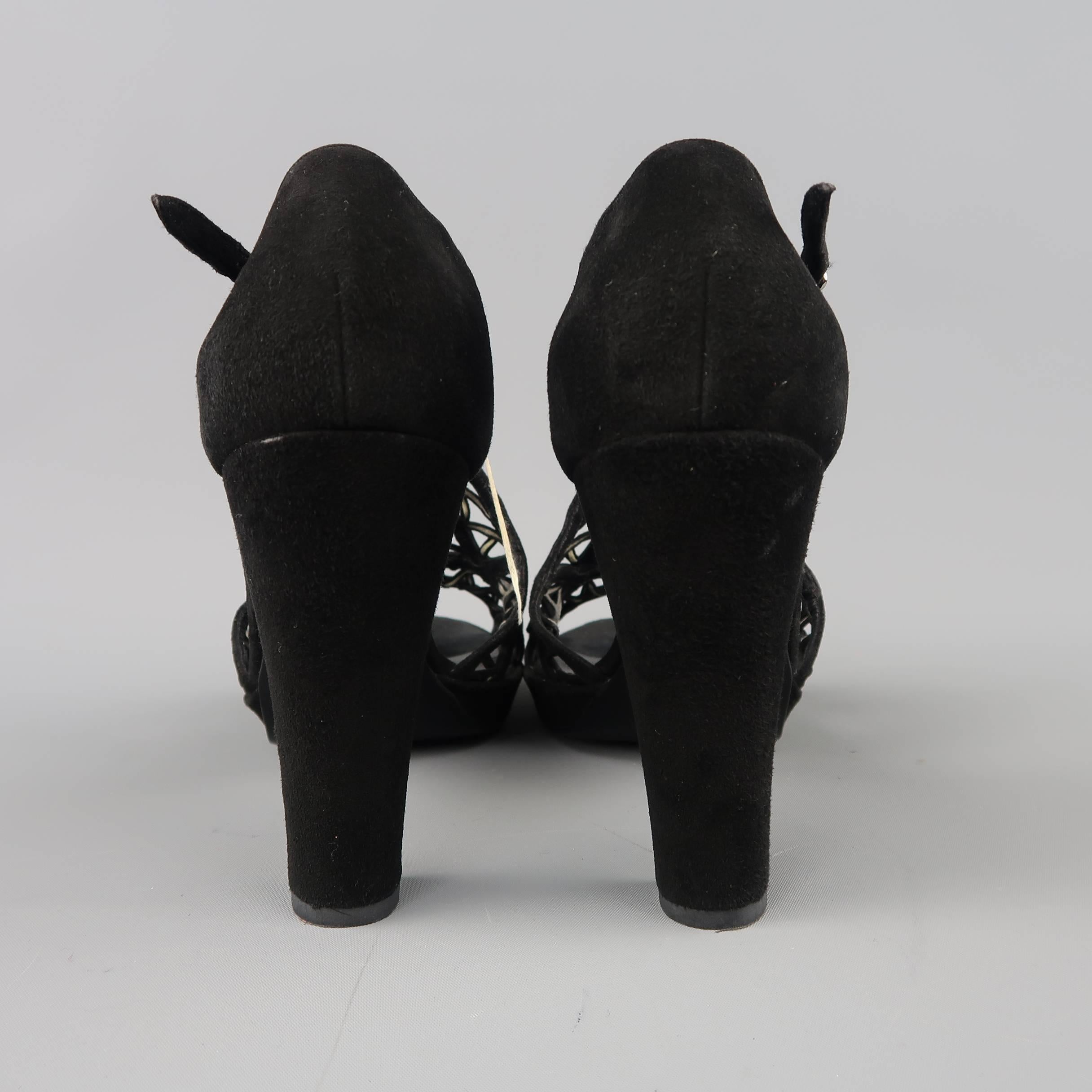 HERMES Size 10 Black Suede Buckled Strap Platform Sandals 3