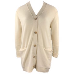 HERMES Size 10 Cream Knitted Cashmere Buttoned Cardigan