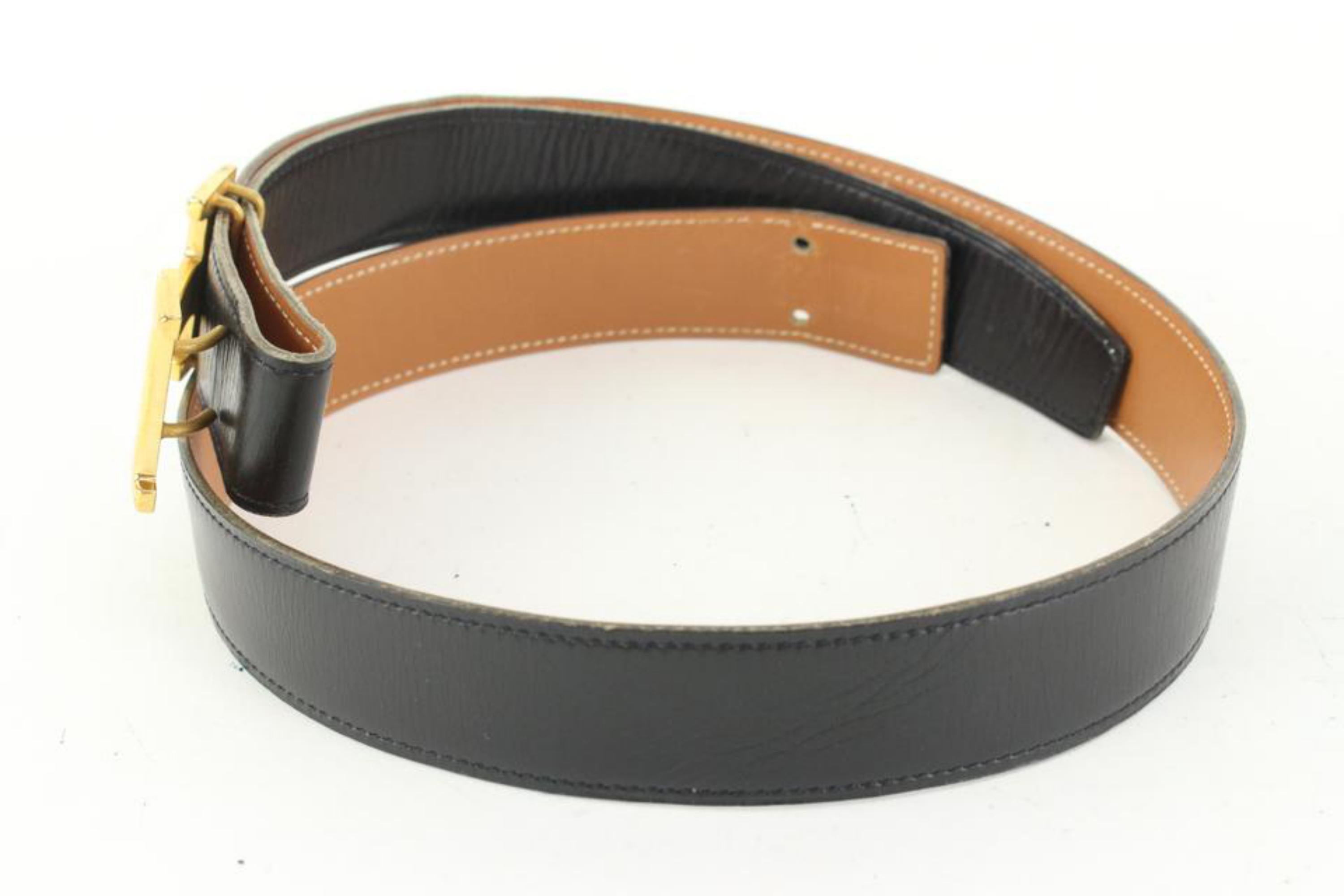 Hermès Size 100 Black x Brown x Gold 32mm Reversible H Logo Belt Kit 85he52s For Sale 5