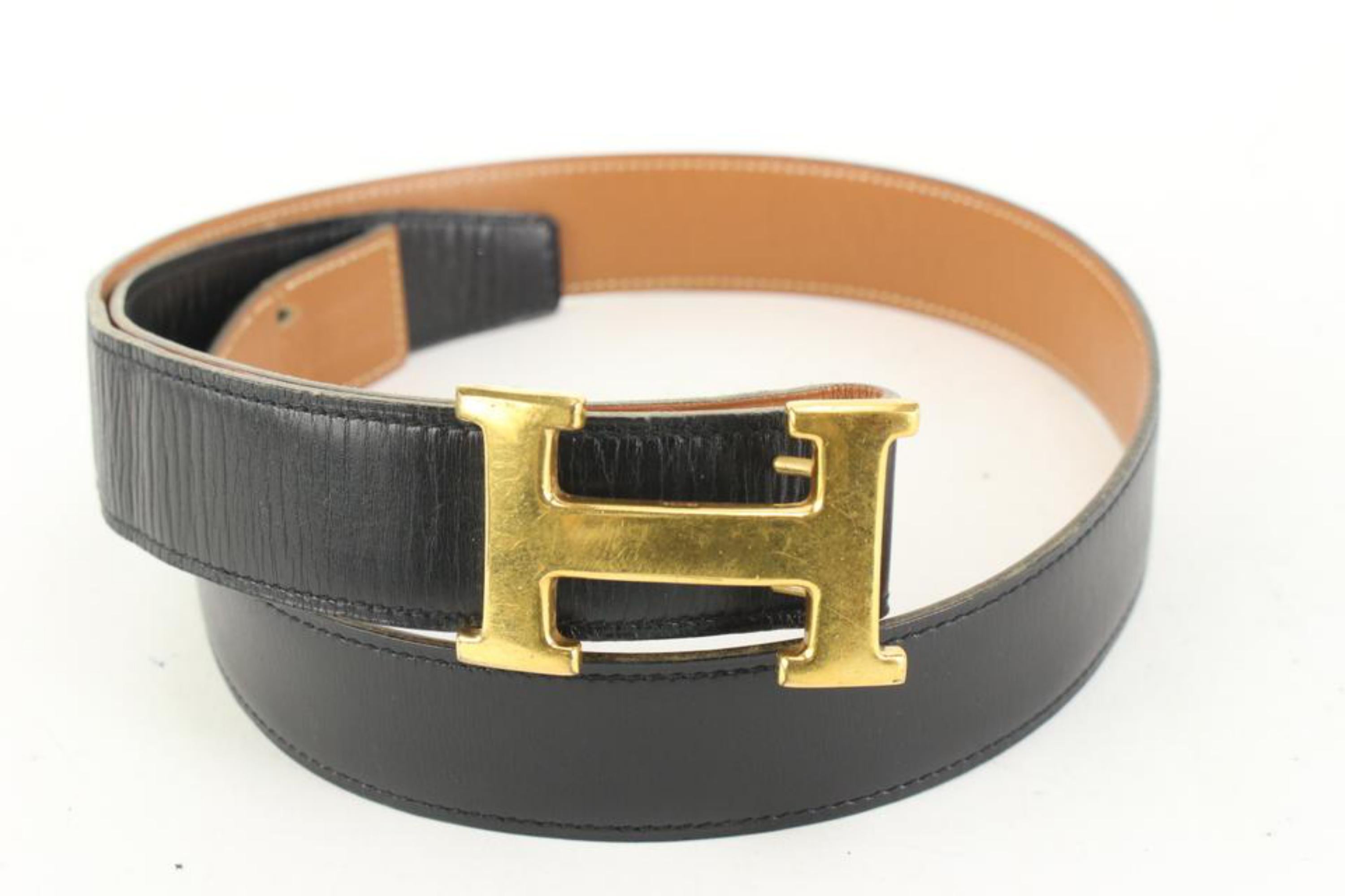 Gray Hermès Size 100 Black x Brown x Gold 32mm Reversible H Logo Belt Kit 85he52s For Sale
