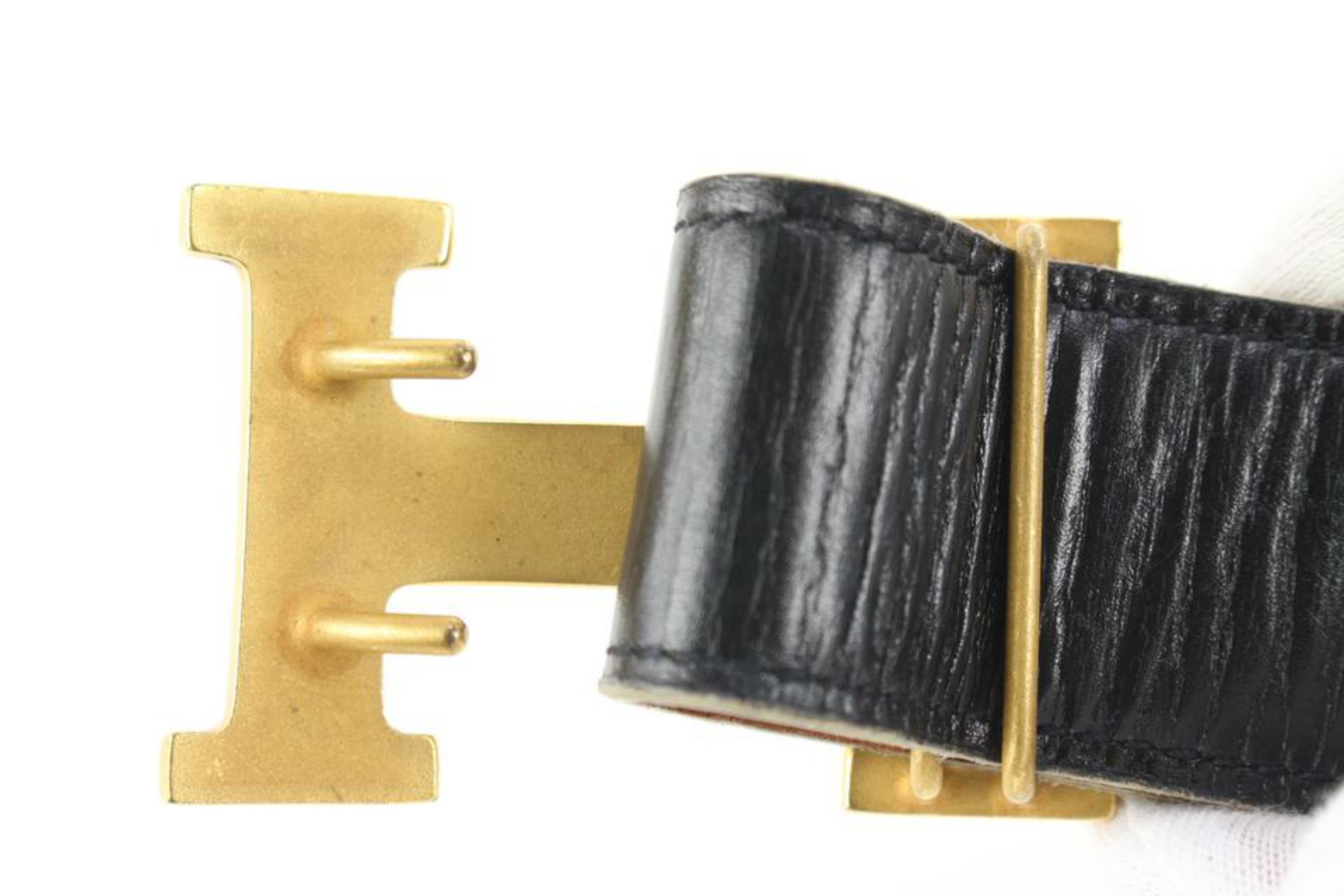 Gris Kit ceinture logo H réversible 32mm Taille 100 Hermès Noir x Brown x Or 85he52s en vente