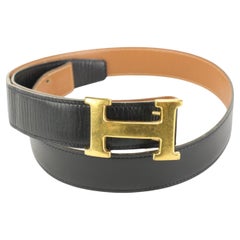 Hermès Size 100 Black x Brown x Gold 32mm Reversible H Logo Belt Kit 85he52s