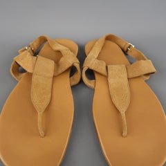 HERMES Size 11 Tan Leather Thong Ankle Strap Sandals