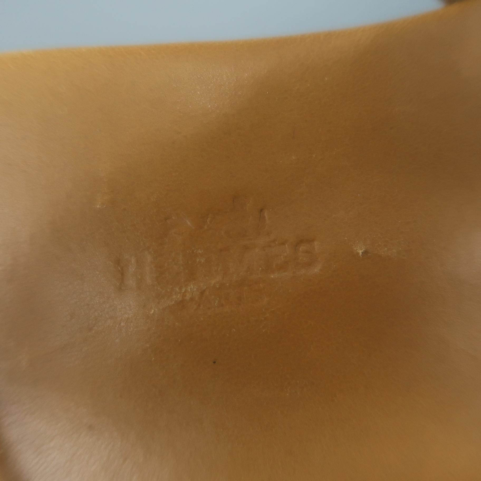 Brown HERMES Size 11 Tan Leather Thong Ankle Strap Sandals