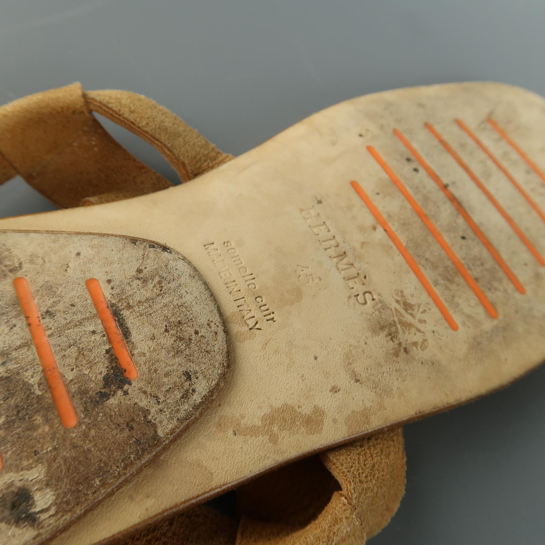 Men's HERMES Size 11 Tan Leather Thong Ankle Strap Sandals