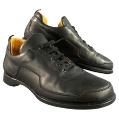 HERMES Size 12 Black Leather Low Top Sneakers