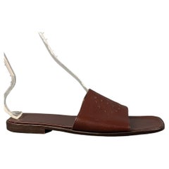 HERMES Size 12 Brown Perforated Leather Slip On Sandals