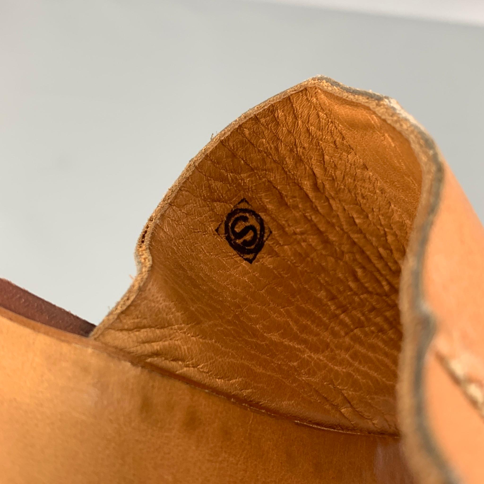 Men's HERMES Size 12 Tan Contrast Stitch Leather Slip On Sandals