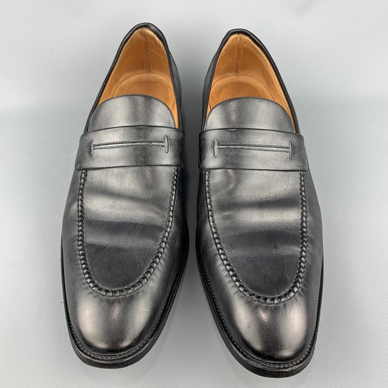 Men's HERMES Size 12.5 Black Antique Leather Slip On Loafers