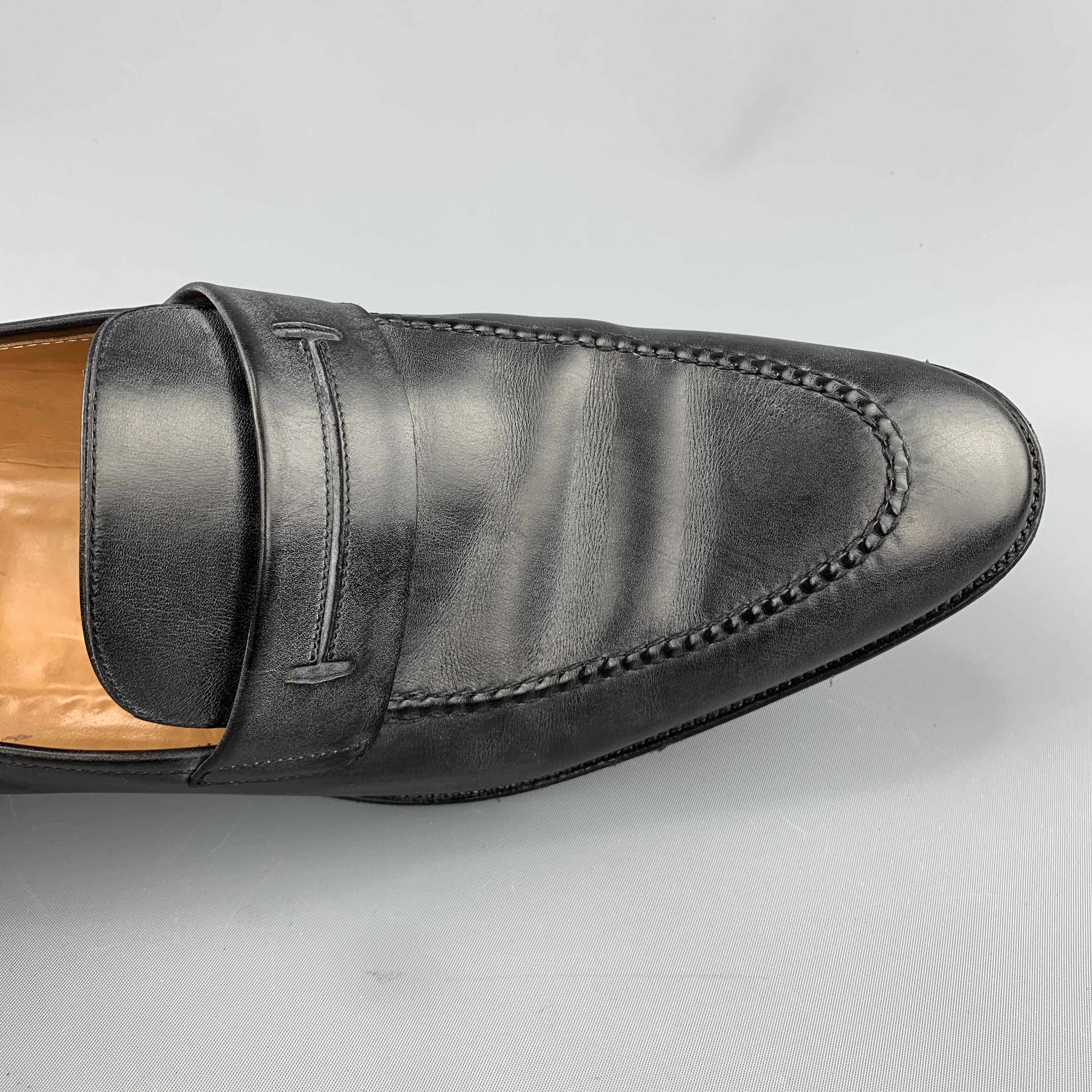 Men's HERMES Size 12.5 Black Antique Leather Slip On Loafers