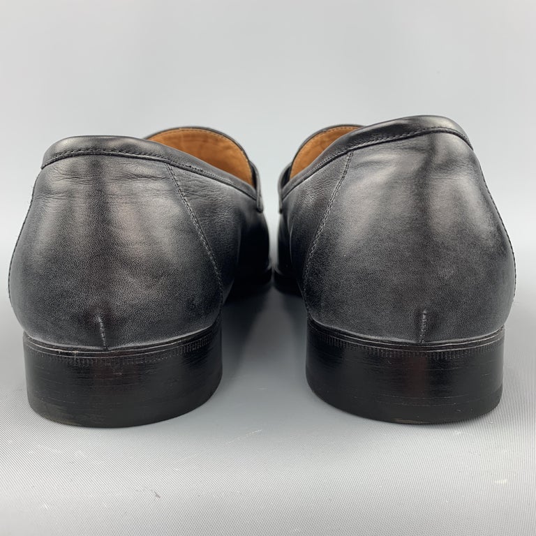 HERMES Size 12.5 Black Antique Leather Slip On Loafers 3