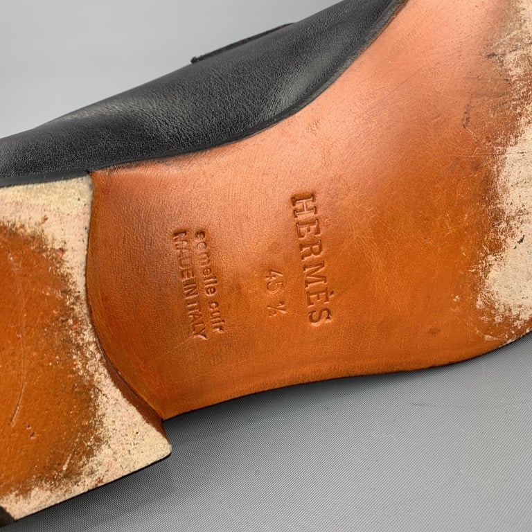 HERMES Size 12.5 Black Antique Leather Slip On Loafers 4