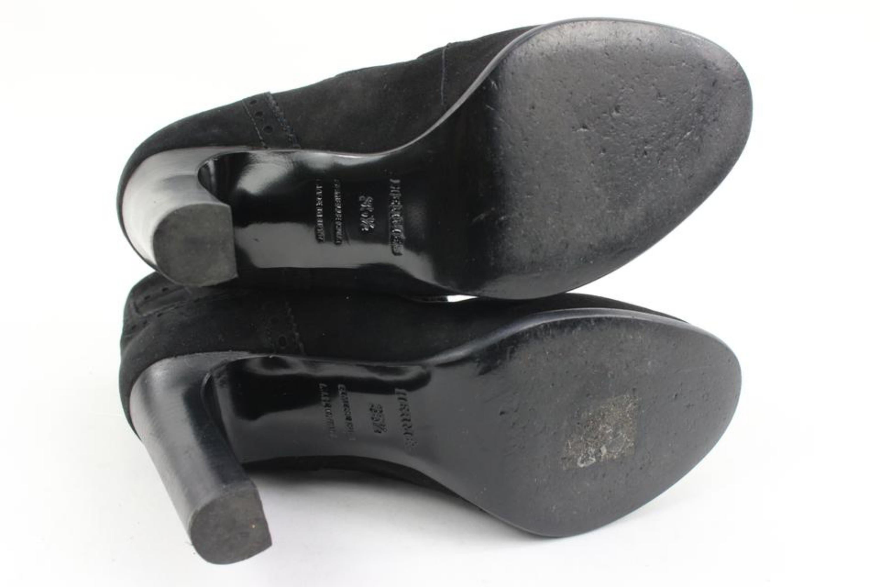 Hermès Talla 35.5 Negro Ante Perforado Botines Wingtip 63h32s en venta 2