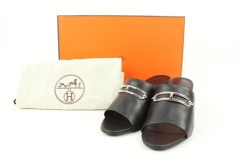 Hermès Size 36.5 Black x Silver Leather Camilla Mules Femme 60 S126H54 For  Sale at 1stDibs