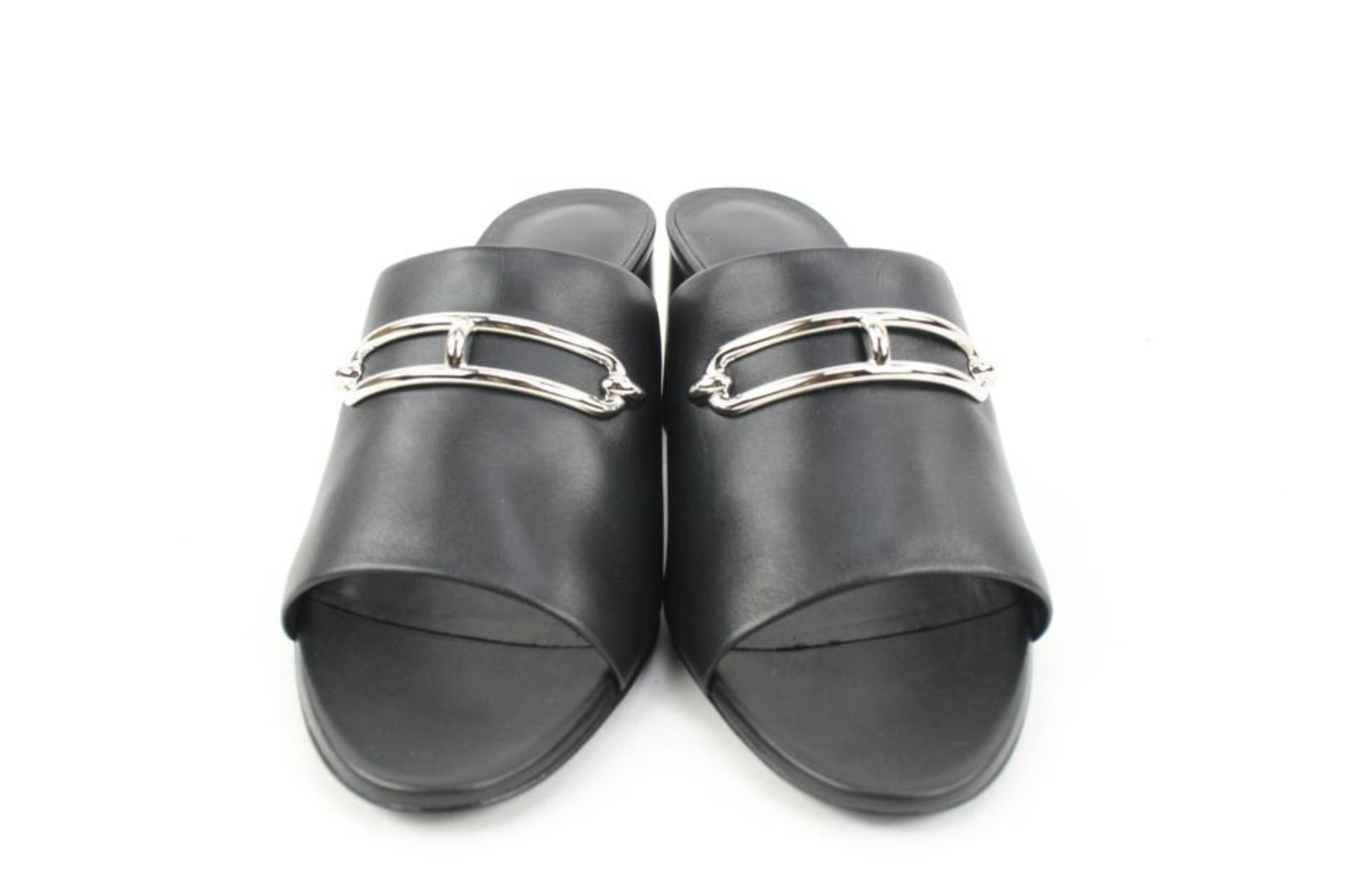 Hermès Size 36.5  Black x Silver  Leather Camilla Mules Femme 60 S126H54 In New Condition For Sale In Dix hills, NY